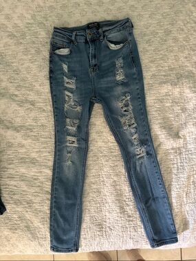 Wax Jean Distressed Skinny Jeans - Blue